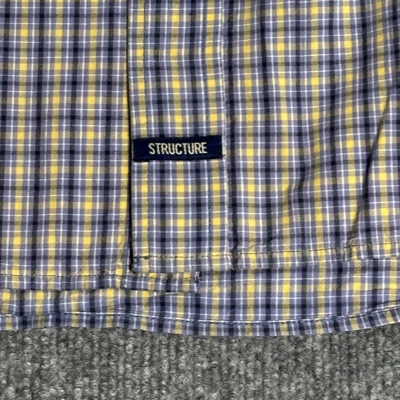 Structure Shirt Mens XL Blue Yellow Plaid Button Down Short Sleeve Cotton Casual - Picture 3 of 12